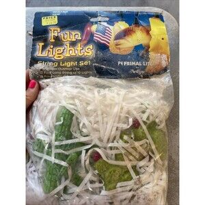 Vintage NOS Primal Lite Prickly Pair & Saguaro String Light Set 10 Lights NEW!!